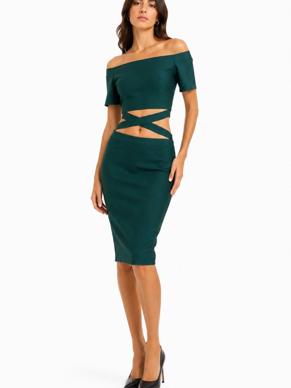 NWOT FASHION NOVA DARK GREEN MINI CUT OUT PARTY DRESS K5766 - M